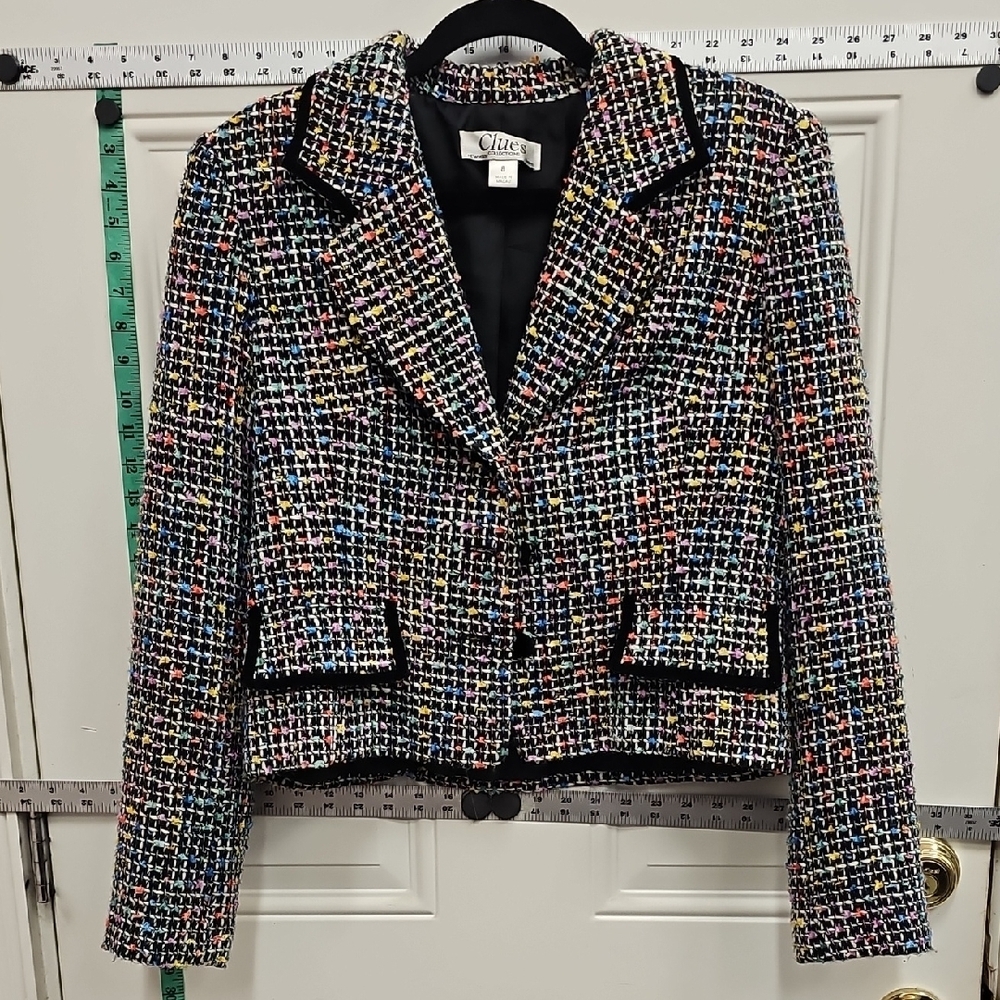 Elegant, Office, School, Cute, Vintage, Clueless, Multicolor, Tweed, Blazer, 90s